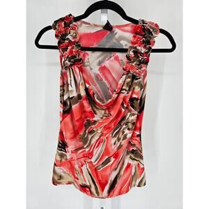 Wrapper Womens Sz M Sleeveless Scoop Neck blouse Red Brown Abstract